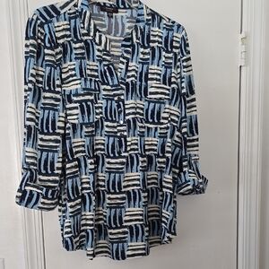 Cocomo Navy, Light Blue & White Patterned Button-Front Women's Top